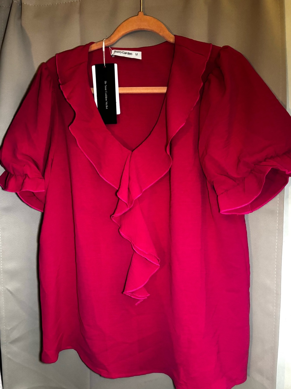 Pretty Garden Magenta Ruffle V-Neck Blouse